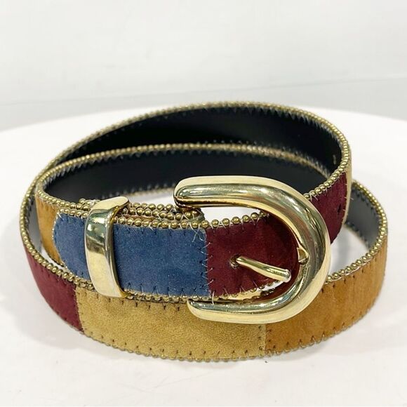 Elite Accessories - Vintage Elite Belt Made In USA Tapestry Leather Embellished Color Block M Women
